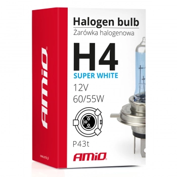 Żarówka halogenowa H4 12V 60/55W filtr UV (E4) Super White AMIO-01269