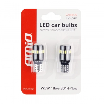 Żarówki LED CANBUS 18SMD 3014 + 1SMD 1SMD T10 W5W White 12V 24V AMIO-02446