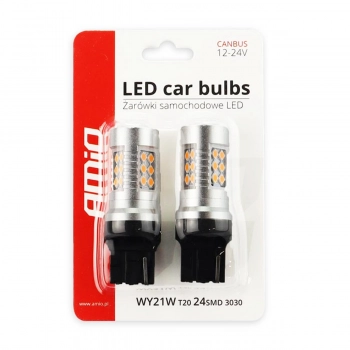 Żarówki LED CANBUS 3030 24SMD T20 WY21W Pomarańczowa Amber 12V 24V AMIO-02393