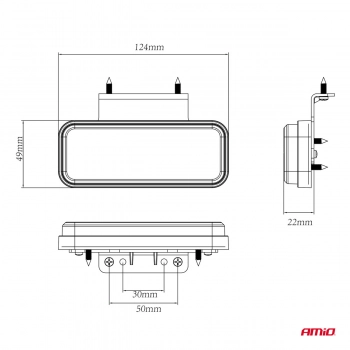 Lampa obrysowa LED OM-02-O prostokątna pomarańczowa AMIO-02376