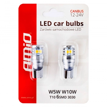 Żarówki LED CANBUS 3030 6SMD T10 W5W W10W White 12V 24V AMIO-02801