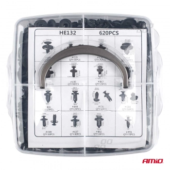 Spinki kołki klipsy samochodowe zestaw 620 szt. AMIO-02831