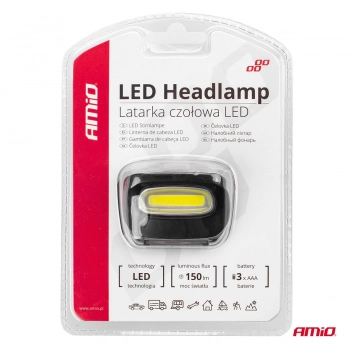 Latarka czołowa COB na baterie 3xAAA 150Flux IPX3 AMIO-02199