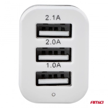 Ładowarka samochodowa 3x USB biała PCH-03 AMIO-01027