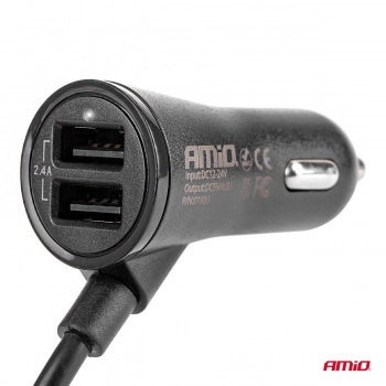 Ładowarka przód tył z przedłużaczem 4x USB AMIO-01986