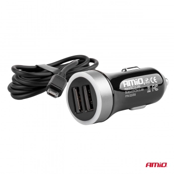 Ładowarka samochodowa PCH PRO-01 microUSB + 2x USB 2.4A 12V 24V AMIO-02056