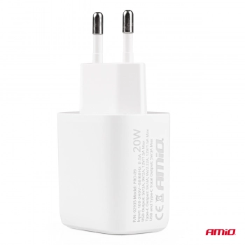Ładowarka sieciowa PRO-09 USB + USB-C 20W Quick Charge 230V AMIO-02935