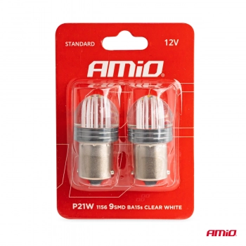 Żarówki LED STANDARD P21W 9SMD 12V Clear Blister 2 szt. AMIO-02953