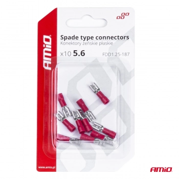 Konektory izolowane żeńskie płaskie 5.6mm 0.5-1.5mm2 10A 10 szt. AMIO-03061