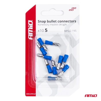 Konektory izolowane męskie walcowe okrągłe 5mm 1.5-.25mm2 15A 10 szt. AMIO-03074