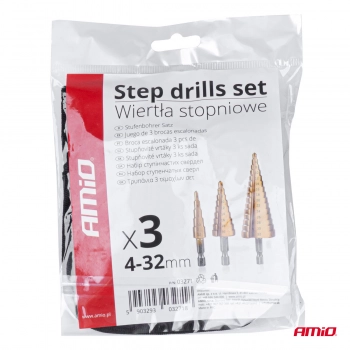 Wiertła stożkowe stopniowe do metalu zestaw AMIO-03271