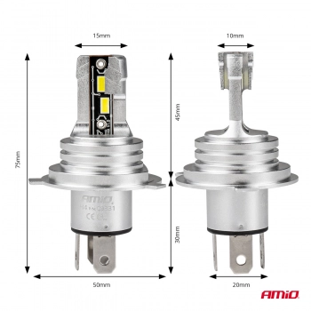 Żarówki samochodowe LED seria H-mini H4/H19 6500K Canbus AMIO-03331