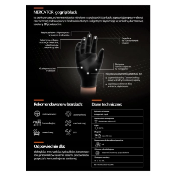 Rękawice nitrylowe czarne Mercator GoGrip Black 50 sztuk rozmiar XL
