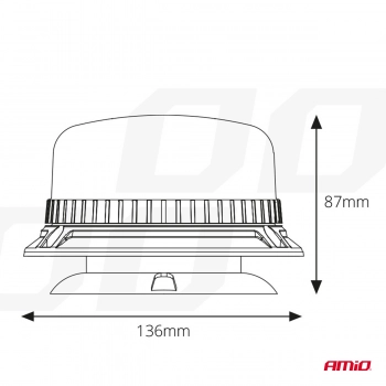 Lampa ostrzegawcza błyskowa kogut 36 LED magnes R65 R10 12V 24V W03m AMIO-02295