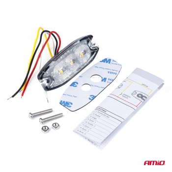 Lampa błyskowa ostrzegawcza płaska 3 LED R65 R10 12-24V AMIO-02297