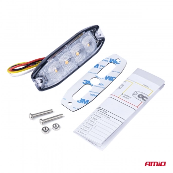 Lampa błyskowa ostrzegawcza płaska 4 LED R65 R10 12-24V AMIO-02298
