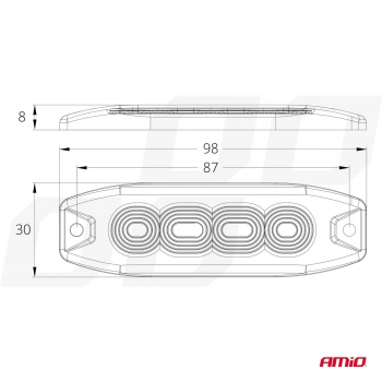 Lampa błyskowa ostrzegawcza płaska 4 LED R65 R10 12-24V AMIO-02298