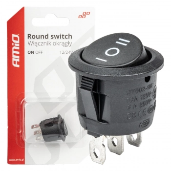 Włącznik przełącznik czarny okrągły 12V 230V BU03 AMIO-3614