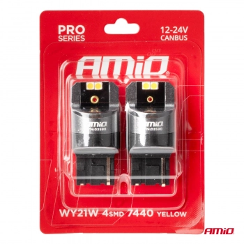 Żarówki LED CANBUS PRO WY21W 4x3030 SMD pomarańczowe 12V 24V AMIO-03590