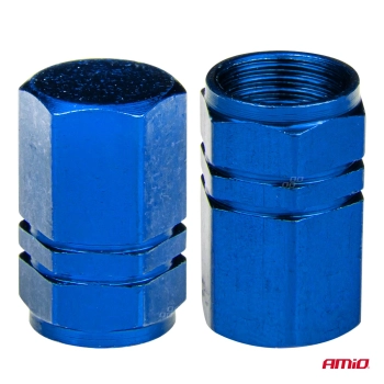 Aluminiowe nakrętki na wentyle kapturki niebieskie 4 szt AMIO-02239