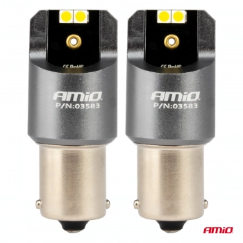 Żarówki LED CANBUS seria PRO BA15S P21W 4x3030 SMD białe 12V 24V AMIO-03583