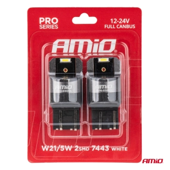 Żarówki LED FULL CANBUS PRO W21/5W 2x1860 SMD białe 12V 24V AMIO-03601