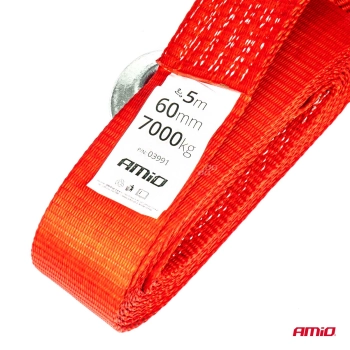 Lina holownicza taśmowa 7000 kg 60 mm 5 m hak + hak AMIO-03991