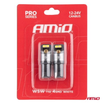 Żarówki LED CANBUS PRO T10 W5W 4x2016 SMD białe 12V 24V AMIO-03577