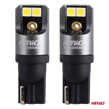 Żarówki LED FULL CANBUS PRO T10 W5W 4x3030 SMD białe 12V 24V AMIO-03580