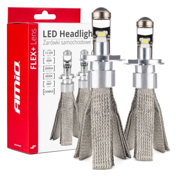 Żarówki samochodowe LED seria FLEX+ H4 soczewka 12V 24V 6000K Canbus AMIO-03658