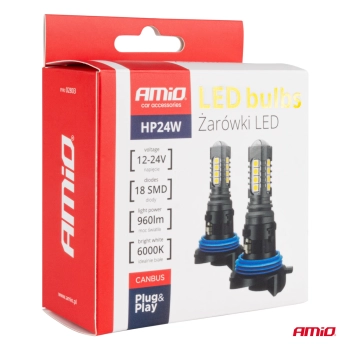 Żarówki LED CANBUS 3030 18SMD HP24W White 12V 24V AMIO-02803