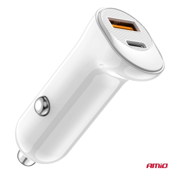 Ładowarka samochodowa USB-A+ USB-C 20W AMIO-03875