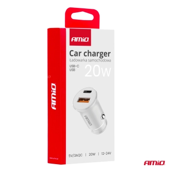 Ładowarka samochodowa USB-A + USB-C 20W AMIO-03877