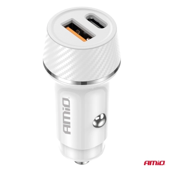 Ładowarka samochodowa USB-A + USB-C 20W AMIO-03878