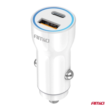 Ładowarka samochodowa USB-A+ USB-C 20W AMIO-03881