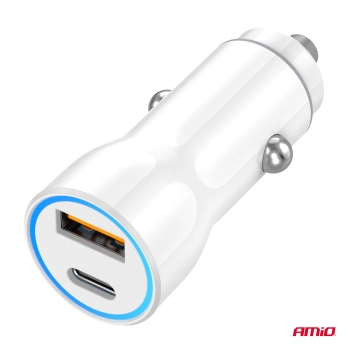 Ładowarka samochodowa USB-A+ USB-C 20W AMIO-03881