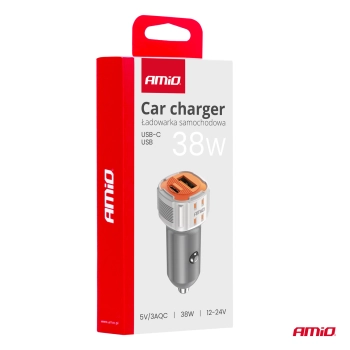 Ładowarka samochodowa USB-A+ USB-C 38W AMIO-03883