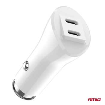 Ładowarka samochodowa 2x USB-C 40W AMIO-03884
