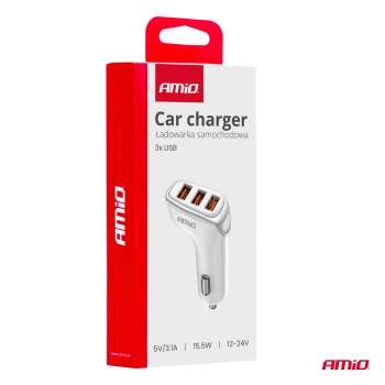 Ładowarka samochodowa 3x USB-A 3.1A AMIO-03885