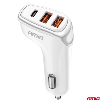 Ładowarka samochodowa 2x USB-A + USB-C 38W AMIO-03886