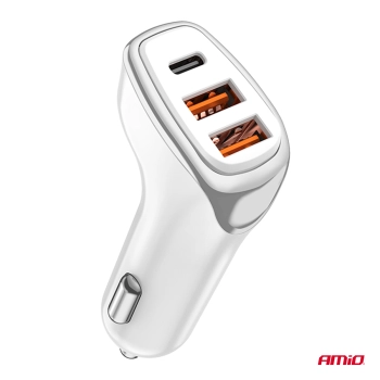 Ładowarka samochodowa 2x USB-A + USB-C 38W AMIO-03886
