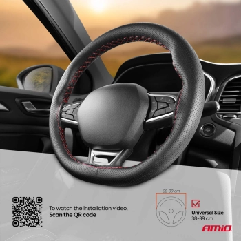 Pokrowiec sznurowany perforowany na kierownicę samochodową M 38-39cm OTOM-OTDK202