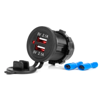 Wodoodporna ładowarka z gniazdami 2x USB 12V 24V MOD-04 AMIO-02854