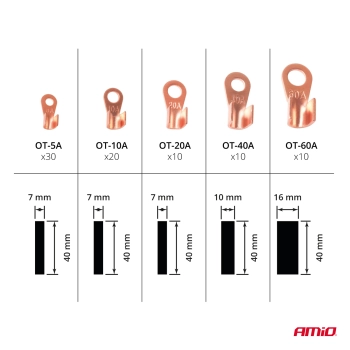 Konektory oczkowe miedziane koszulki termokurczliwe zestaw komplet 160 el. AMIO-03933