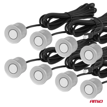 Czujniki parkowania cofania srebrne przód tył LED 3D AMIO-03193