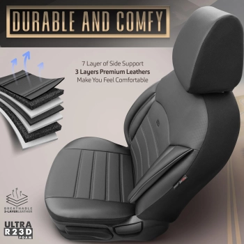Komplet pokrowców na fotele samochodowe OTOM INSPIRE 3501 BLACK ECO-LEATHER 3-ZIP