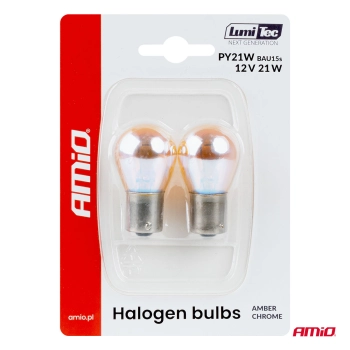 Żarówki halogenowe PY21W 12V 21W BAU15S LumiTec pomarańczowe chrom 2szt. AMIO-04627