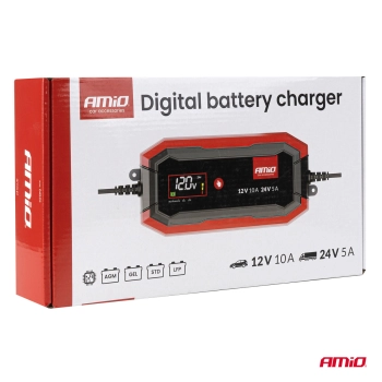 Prostownik cyfrowy AGM GEL STD LFP MAX 10A 12V 24V PRO AMIO-04528