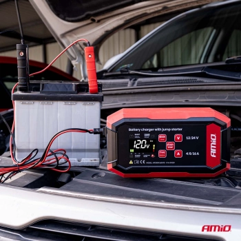 Prostownik cyfrowy z wspomaganiem rozruchu AGM GEL STD LFP MAX 16A 12V 24V PRO AMIO-04529