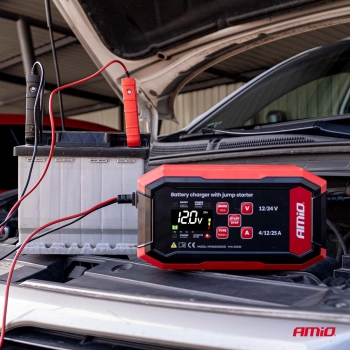 Prostownik cyfrowy z wspomaganiem rozruchu AGM GEL STD LFP MAX 25A 12V 24V PRO AMIO-04530